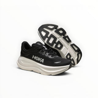FWSports Shoes Hoka Bondi 9 men's running shoes in black and white with plush cushioning and durable rubber outsole.