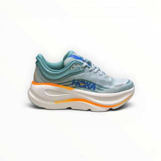 FWSports Shoes Hoka Bondi 9 women's running shoe in light blue mesh with orange accents and thick cushioned midsole