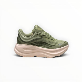 FWSports Shoes Hoka Bondi 9 men's running shoe in olive green with a thick beige cushioned EVA midsole