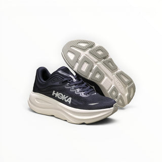 FWSports Shoes Hoka Bondi 9 in naval blue with plush cushioning, mesh upper, and thick white EVA midsole.