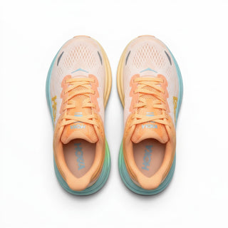 FWSports Shoes Hoka Bondi 9 men's running shoes in orange and green with breathable mesh and plush cushioning.