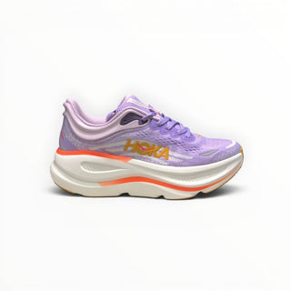 FWSports Shoes Hoka Bondi 9 men's running shoe in purple with plush white EVA midsole and orange branding details.