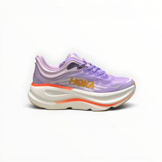 FWSports Shoes women's Hoka Bondi 9 running shoe in purple with plush cushioning and orange logo detail