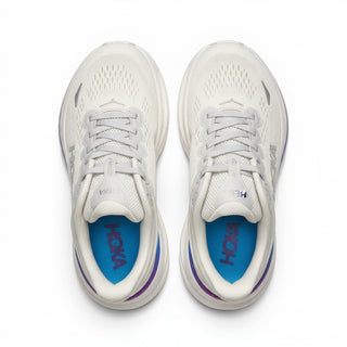 FWSports Shoes Hoka Bondi 9 men's running shoes in white with purple accents, featuring a breathable mesh upper.