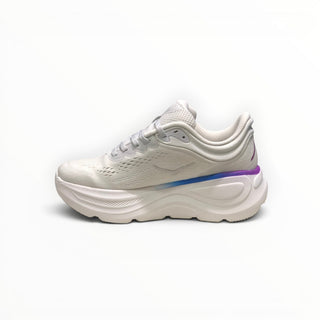 FWSports Shoes Hoka Bondi 9 men's running shoe in white with purple accents, featuring a thick cushioned EVA midsole.