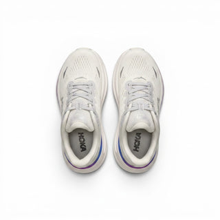 FWSports Shoes Womens Hoka Bondi 9 running shoes in white and purple with breathable mesh and plush cushioning