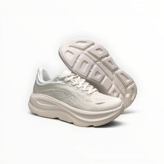 FWSports Shoes Hoka Bondi 9 men's running shoes in all white with plush cushioning and durable rubber outsole.