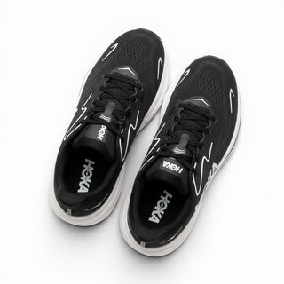 FWSports Shoes Hoka Clifton 10 men's running shoes in black and white with breathable mesh and cushioned EVA midsole.