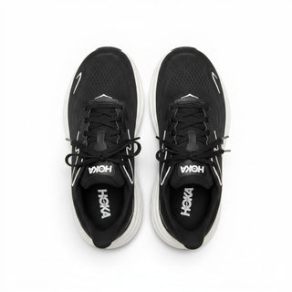 FWSports Shoes Womens Hoka Clifton 10 running shoes in black and white with breathable mesh upper and cushioned sole
