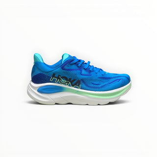 FWSports Shoes Hoka Clifton 10 men's running shoe in blue with a thick white EVA midsole and breathable mesh upper.