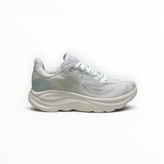 FWSports Shoes women's Hoka Clifton 10 running shoe in blue and white with breathable mesh and thick cushioned sole.