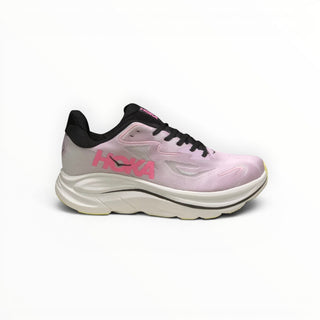 FWSports Shoes Hoka Clifton 10 women's running shoe in light pink mesh with black accents and thick white midsole