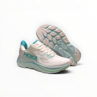 FWSports Shoes Hoka Clifton 10 running shoes in light blue and white with breathable mesh and cushioned EVA midsole.