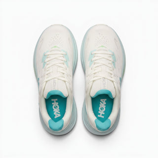 FWSports Shoes Womens Hoka Clifton 10 running shoes in light blue and white with breathable mesh upper, top view.