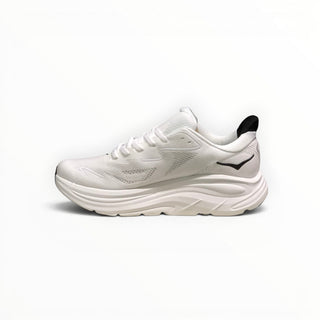 FWSports Shoes women's Hoka Clifton 10 running shoe in white with black accents, featuring a breathable mesh upper.