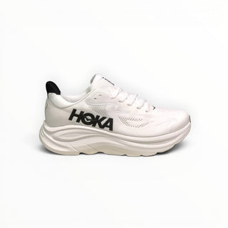 FWSports Shoes Hoka Clifton 10 men's running shoe in white with black logo and heel tab, featuring mesh upper.