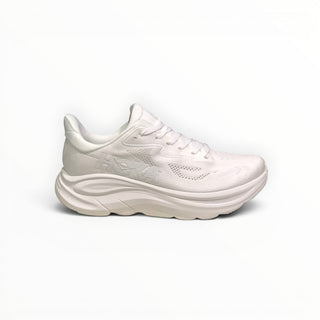 FWSports Shoes Men's Hoka Clifton 10 running shoe in white with breathable mesh upper and thick cushioned midsole.