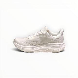 FWSports Shoes Hoka Clifton 10 men's running shoe in white with breathable mesh upper and thick cushioned EVA midsole.