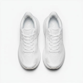 Top view of FWSports Shoes Womens Hoka Clifton 10 running sneakers in all-white with breathable mesh upper.