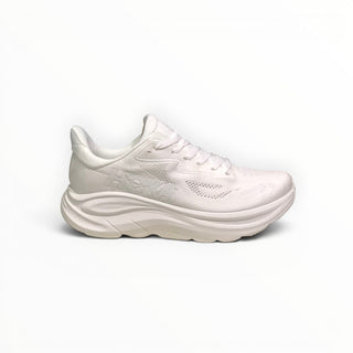FWSports Shoes Womens Hoka Clifton 10 running shoe in all-white with breathable mesh upper and thick EVA midsole