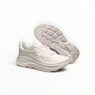 FWSports Shoes Womens Hoka Clifton 10 running shoe in white with breathable mesh upper and thick cushioned sole