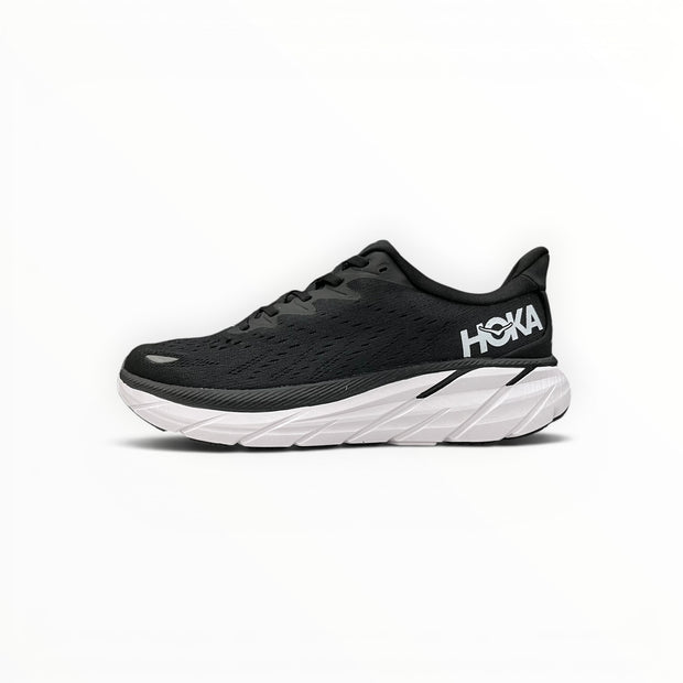 Hoka Clifton 8 men's shoe in Black/White – product view 1