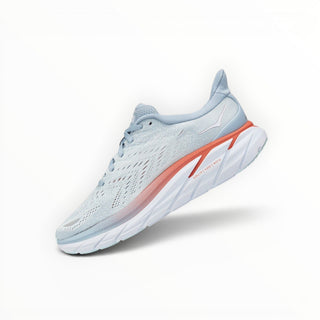 FWSports Shoes Hoka Clifton 8 men's running shoes in blue fog and plein air with an engineered mesh upper.