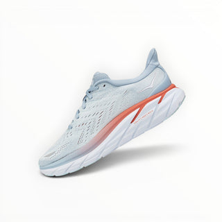 FWSports Shoes HOKA Clifton 8 women's running shoes in light blue fog and plein air with a cushioned white midsole.