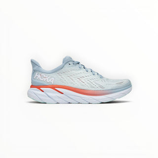 FWSports Shoes Hoka Clifton 8 men's running shoe in light blue fog and plein air with a thick white cushioned sole.