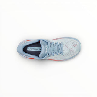 FWSports Shoes Hoka Clifton 8 men's running shoes in blue fog and plein air with breathable mesh upper, top view.