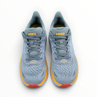 FWSports Shoes Hoka Clifton 8 men's running shoes in mountain spring and goblin blue with orange accents.