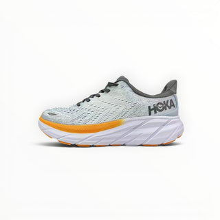 FWSports Shoes Hoka Clifton 8 running shoe in celeste yellow with a thick white cushioned midsole and mesh upper.