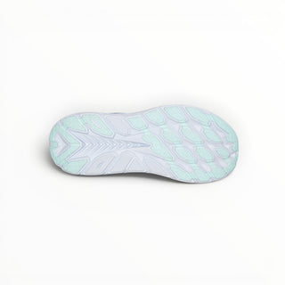 FWSports Shoes HOKA Clifton 8 women's running shoe outsole in light blue and white showing traction pattern