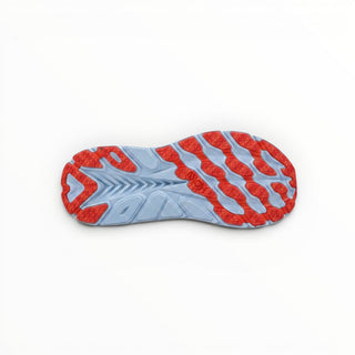 FWSports Shoes Hoka Clifton 8 women's running shoe outsole in light blue and orange with textured traction pattern