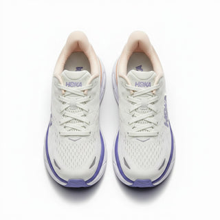 FWSports Shoes Hoka Clifton 8 women's running shoes in light purple and white with breathable mesh and EVA cushioning.