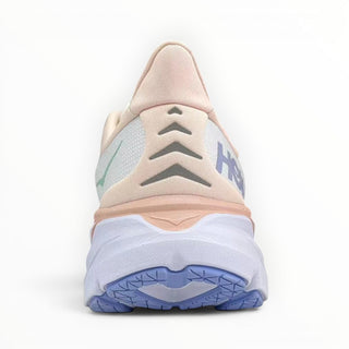 FWSports Shoes Hoka Clifton 8 men's running shoe in light purple and pink, showing the rear heel view.