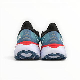 Rear view of FWSports Shoes Hoka Clifton 8 running shoes in real teal and aquarelle with a white cushioned midsole.
