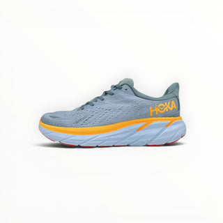 FWSports Shoes Hoka Clifton 8 men's running shoes in mountain spring and goblin blue with a cushioned midsole.
