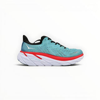 FWSports Shoes Hoka Clifton 8 women's running shoe in real teal and aquarelle with a thick white cushioned midsole