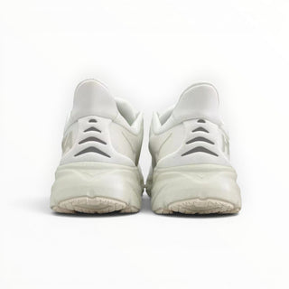 Rear view of FWSports Shoes Hoka Clifton 8 women's running shoes in all-white with a flared heel collar.
