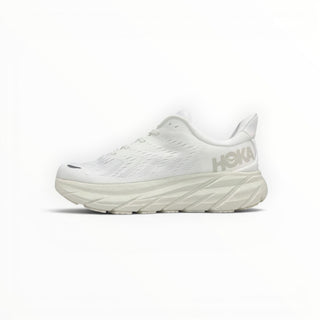 FWSports Shoes Hoka Clifton 8 women's running shoe in all-white with breathable mesh upper and cushioned midsole.