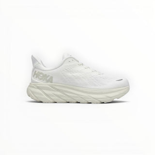 FWSports Shoes Hoka Clifton 8 men's running shoe in all-white with engineered mesh upper and cushioned midsole.