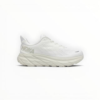 FWSports Shoes Hoka Clifton 8 men's running shoe in all-white with breathable mesh upper and cushioned midsole.