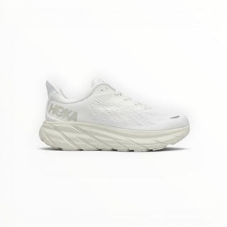 FWSports Shoes Hoka Clifton 8 men's running shoe in all-white with breathable mesh upper and cushioned midsole.