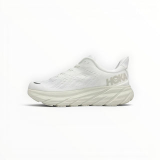 FWSports Shoes Hoka Clifton 8 women's running shoe in all-white with breathable mesh upper and cushioned midsole.