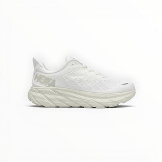 FWSports Shoes Hoka Clifton 8 men's running shoe in all-white with engineered mesh upper and cushioned midsole.