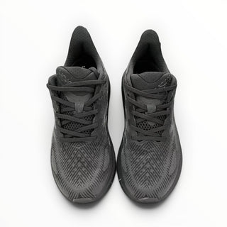FWSports Shoes Hoka Clifton 9 men's running shoes in all black with breathable mesh upper and cushioned midsole.