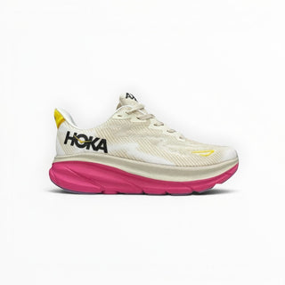FWSports Shoes HOKA Clifton 9 running shoes in eggnog pink with engineered mesh upper and cushioned EVA midsole