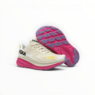 FWSports Shoes HOKA Clifton 9 running shoes in eggnog pink with engineered mesh upper and cushioned EVA midsole