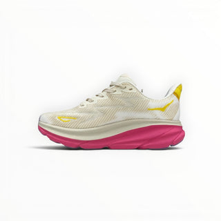 FWSports Shoes HOKA Clifton 9 running shoe in eggnog pink with engineered mesh upper and thick cushioned EVA midsole